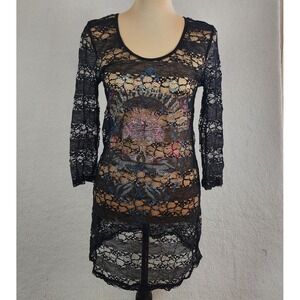 Harley Davidson Women  XL Black Lace Tunic/Dress Skull Graphic Sheer Whimsigoth
